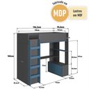 Ver imagem 2 de Cama Elevada Multifuncional com Armário e Escrivaninha Bi030 Infanto Grafite Azul Completa Móveis