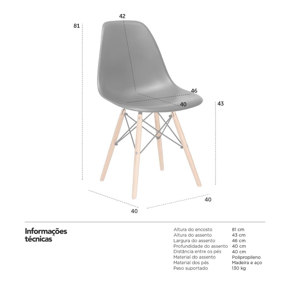 Kit 10 Cadeiras Charles Eames Eiffel Dsw - Base de Madeira Clara - Preto - 7