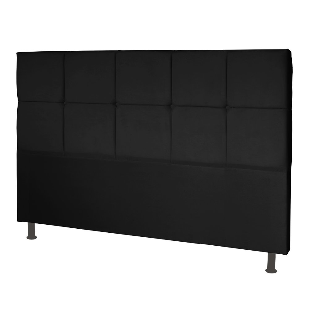 Cabeceira Estofada Carol 195 Cm King Size Com Capitonê Suede Preto - Móveis Mafer