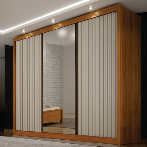 Guarda-Roupa para Casal com Espelho San Marino 100% MDF Marrom/Cinamomo/Off White