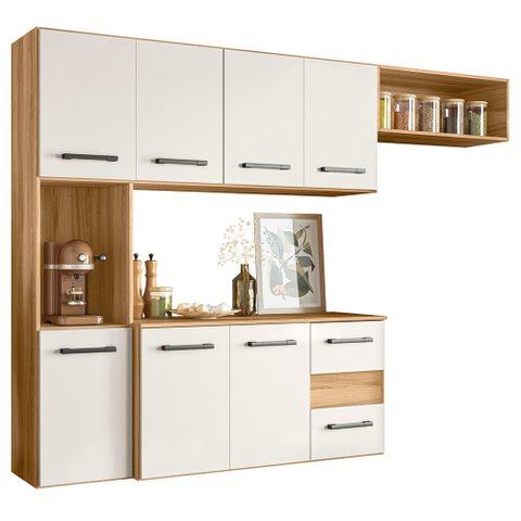 Armário de Cozinha Compacta Suspensa Jully N03 Freijó/off White - Mpozenato