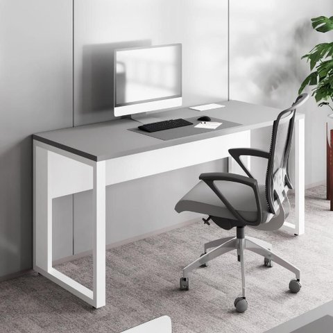 Mesa de Escritório Retangular Plataforma de Trabalho Moderno sem Gavetas 120cm Cinza com Branco F5