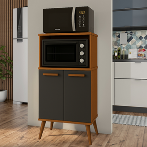 Balcão Armário Torre Multiuso para Forno e Microondas 2 Portas e Paneleiro Lisboa Cores:cedro/ Onix