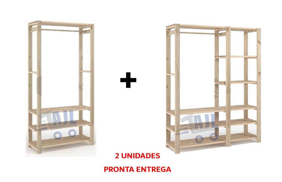 Arara Dupla e Arara Simples em Madeira Reflorestada Multiuso para Dormitório Ajl Arara de Roupas - 1