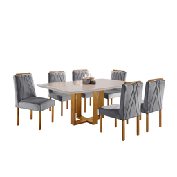 Conjunto Sala de Jantar Munique 6 Lugares Madeira Maciça Tampo com Vidro - 2