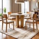 Ver imagem 1 de Conjunto Sala de Jantar 4 Lugares Redonda Tampo de Vidro 135cm Mesa e Cadeira Ana Marrom/Cinamomo/Off White/Veludo Palha