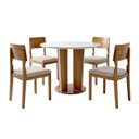 Ver imagem 2 de Conjunto Sala de Jantar 4 Lugares Redonda Tampo de Vidro 135cm Mesa e Cadeira Ana Marrom/Cinamomo/Off White/Veludo Palha