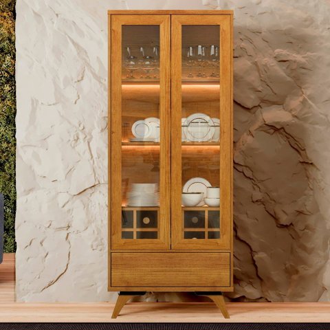 Cristaleira Reflecta 2 Portas 1 Gaveta com Led Mavaular:naturalle
