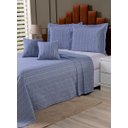 Ver imagem 2 de Kit Colcha Cobre Leito Cama King Tecido Rústico Topázio + Capas de Almofada 5 Peças:azul