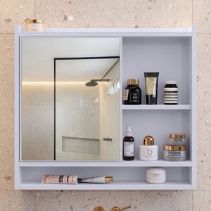 Espelheira Suspensa para Banheiro Closet Porta e Armário Acqua com Nicho