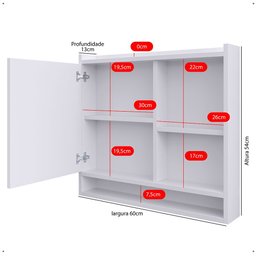 Espelheira Suspensa para Banheiro Closet Porta e Armário Acqua com Nicho - 4