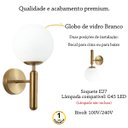 Ver imagem 2 de Arandela Interna Dourada Globo Vidro Branco Para Sala E27 Lup58