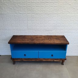 Rack para Tv de Madeira com 2 Gavetas - Steam:azul - 3