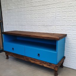 Rack para Tv de Madeira com 2 Gavetas - Steam:azul - 5