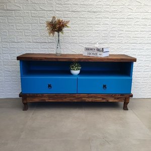 Rack para Tv de Madeira com 2 Gavetas - Steam:azul