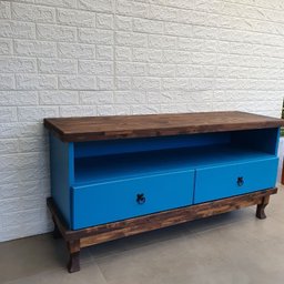 Rack para Tv de Madeira com 2 Gavetas - Steam:azul - 4