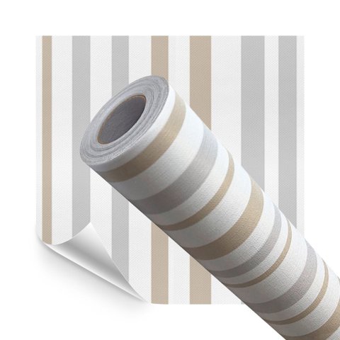 Papel de Parede Adesivo Lavavel Listrado Bege e Cinza 500x60cm