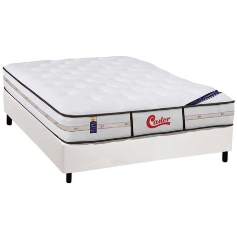 Cama Box King: Colchão Molas Pocket Ensacadas Castor Gold Star Vitagel Class + Base White(193x203)