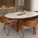 Ver imagem 2 de Mesa de Jantar Oval Perla Base Madeira Laminada Cinamomo e Vidro:Branco/160x90
