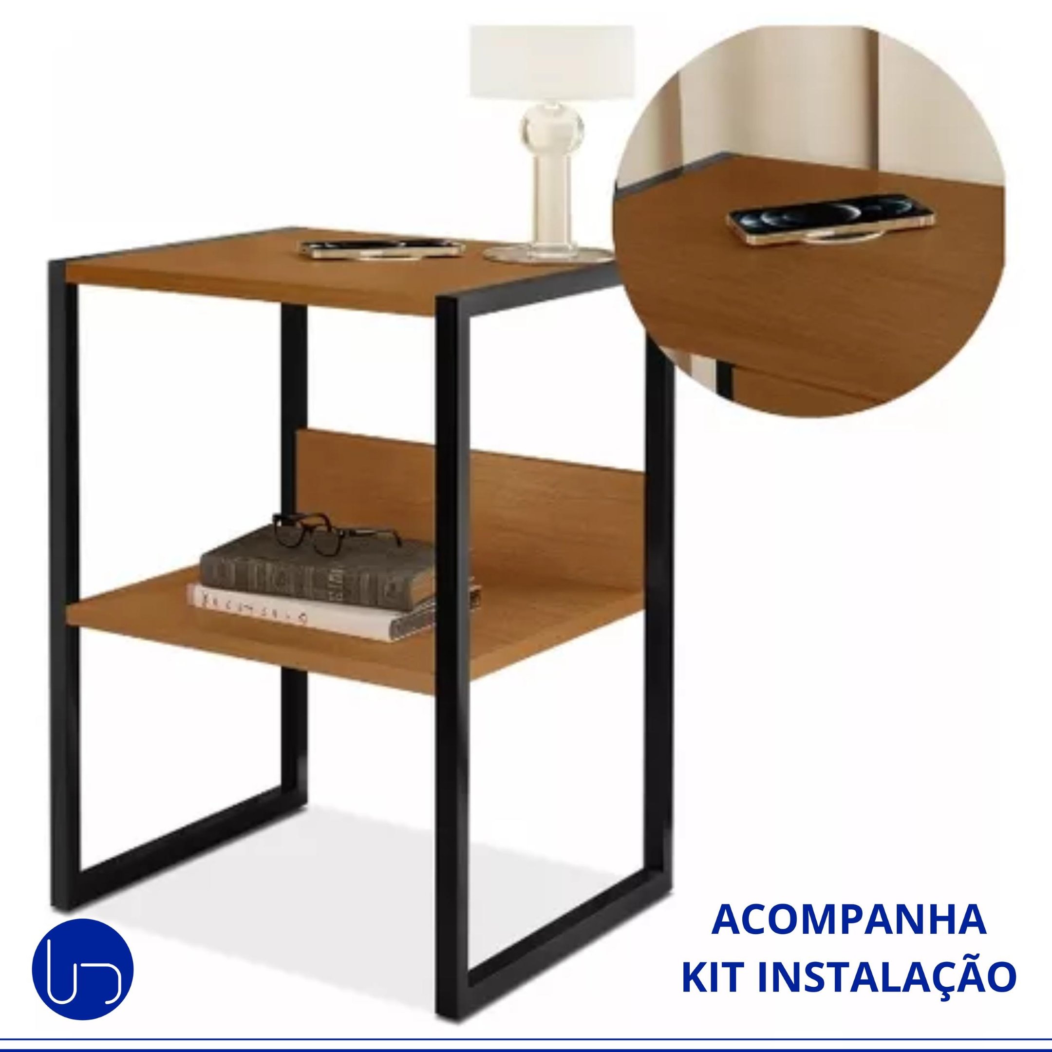 Mesa Cabeceira Industrial Carregador Wireless Embutido Design Moderno Tecnologia Sofisticado Decoraç - 4