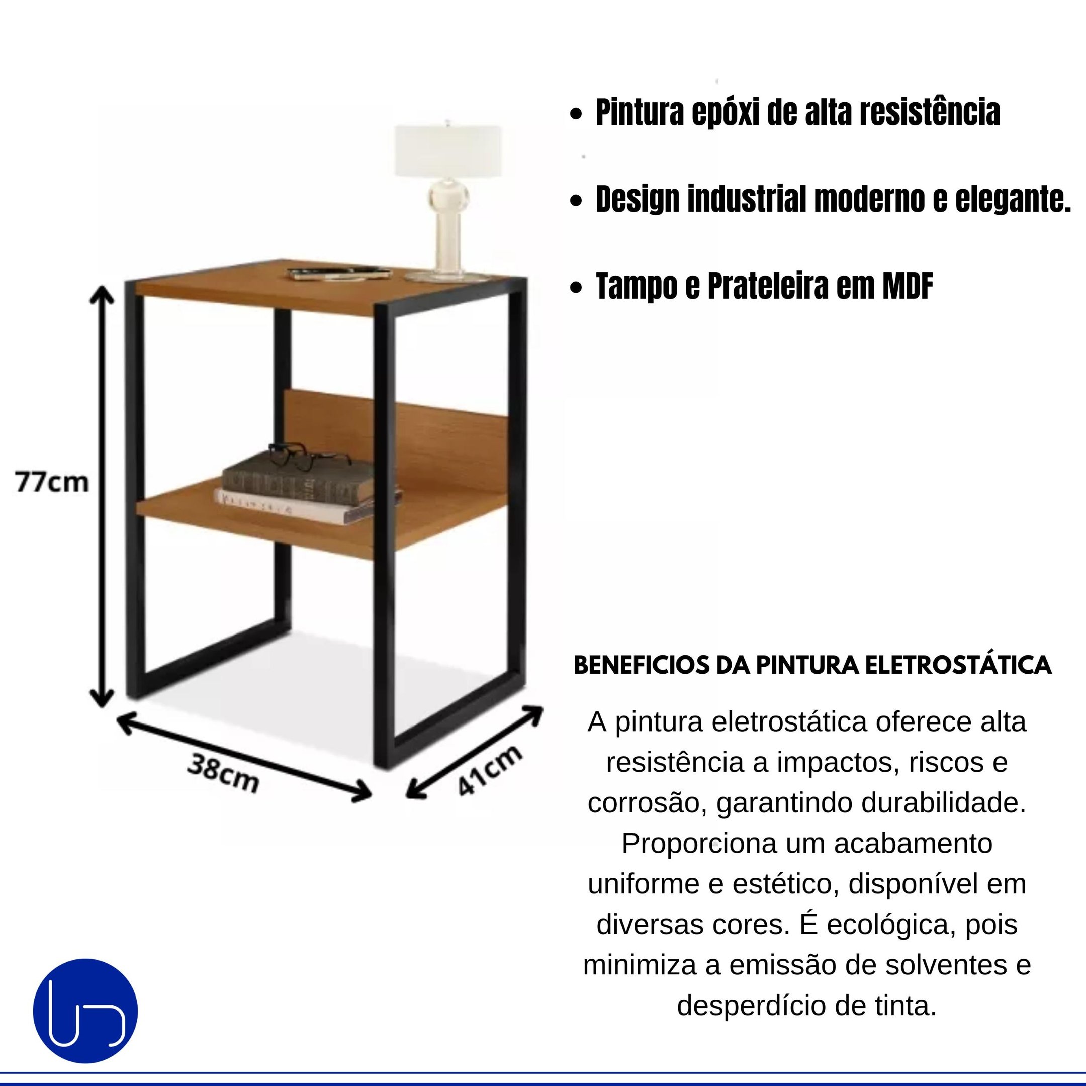 Mesa Cabeceira Industrial Carregador Wireless Embutido Design Moderno Tecnologia Sofisticado Decoraç - 2