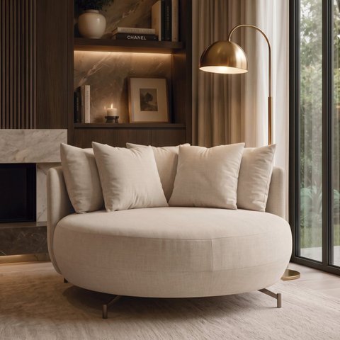 Poltrona Redonda Decorativa 2 Lugares com Almofadas 150cm Soho