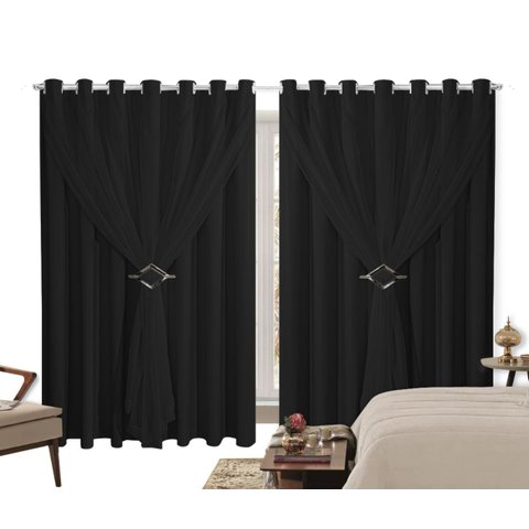 Cortina Blackout PVC 4,00m X 2,80m Com Voil Preto
