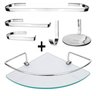 Kit Acessórios Para Banheiro Com Porta Shampoo Canto Parede Aço Inox e Vidro 6 Peças Slim - 1