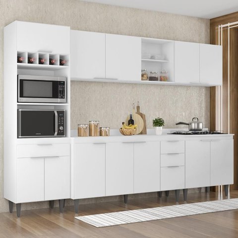 Armário de Cozinha com Tampo CP05 290cm Pérola Branco Z34 - Mpozenato