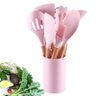 kit de utensílios de Cozinha Silicone cabo de Madeira 12 Pçs:Rosa - 6