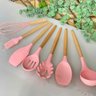 kit de utensílios de Cozinha Silicone cabo de Madeira 12 Pçs:Rosa - 7