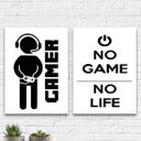 Ver imagem 1 de Kit 2 Quadros Decorativos Gamer Life 24x18cm:Madeira branca