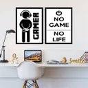 Ver imagem 2 de Kit 2 Quadros Decorativos Gamer Life 24x18cm:Madeira branca
