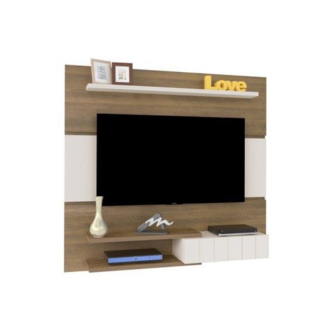 Painel Monza para TV até 50 Polegadas 1 Porta e Prateleiras - Artely - Pinho Com Off White
