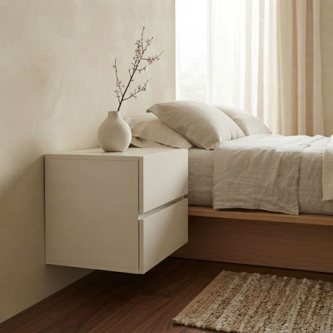 Conjunto Mesa de Cabeceira Eros Parede Suspenso 2 Gavetas Cor Off White