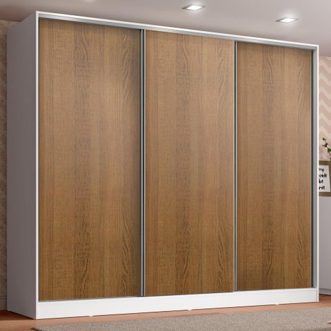 Guarda Roupa Infantil 100% Mdf Madesa Logan 3 Portas de Correr - Branco/rustic