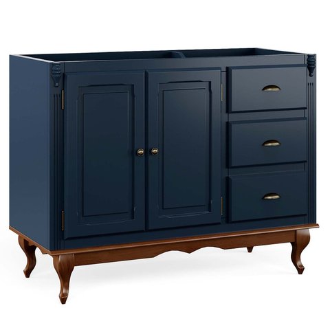 Balcão para Pia 2 Pta 3 Gav Hanover com Pés Luis Xv 93x120x53cm (a X L X P) - Azul-Imbuia