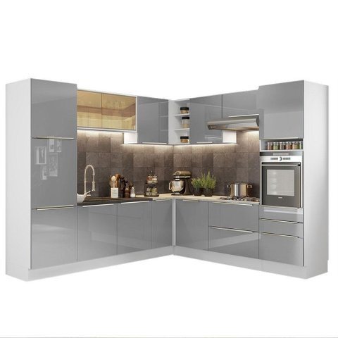 Cozinha Completa Lux com Armário e Balcão Branco Cinza
