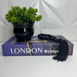 Kit decoração livro London + vaso preto + colar japamala - 4