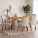 Ver imagem 1 de Conjunto Sala de Jantar 6 Cadeiras MDF Tampo Orgânico Bege/Off White/Cinamomo