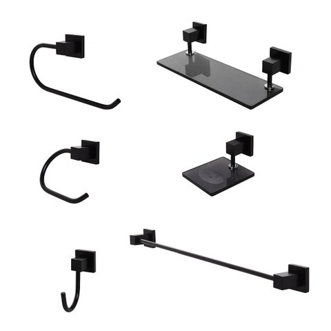 Kit Acessórios De Banheiro 6 Peças Luxo Square Preto