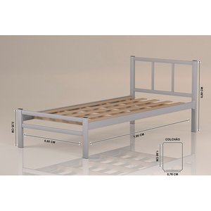 Cama Tubolar Solteiro em Aço Reforçada:cama Lais/cinza