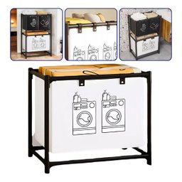 Cesto de Roupa Suja Estante Lavanderia Banheiro Desmontável - 4