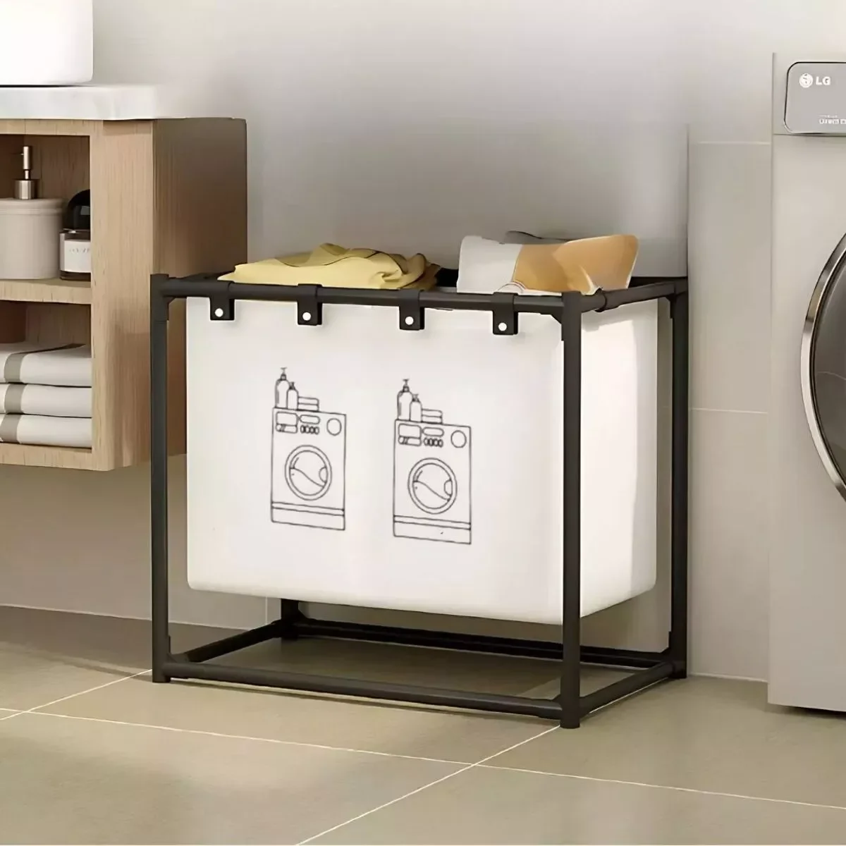 Cesto de Roupa Suja Estante Lavanderia Banheiro Desmontável