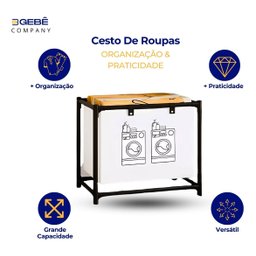 Cesto de Roupa Suja Estante Lavanderia Banheiro Desmontável - 5