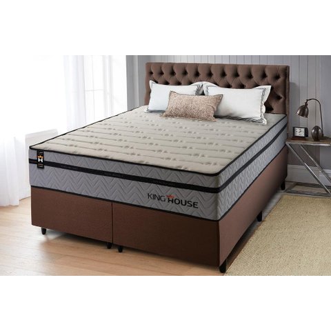 Conjunto Cama Box Queen c/ Molas Ensacadas Preston Marrom 158x198x71