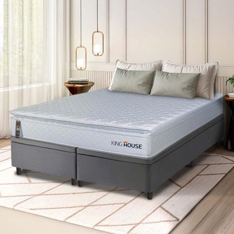 Conjunto Box Baú Cinza Luanda Branco Espuma D28 King 193x203x69 - King House