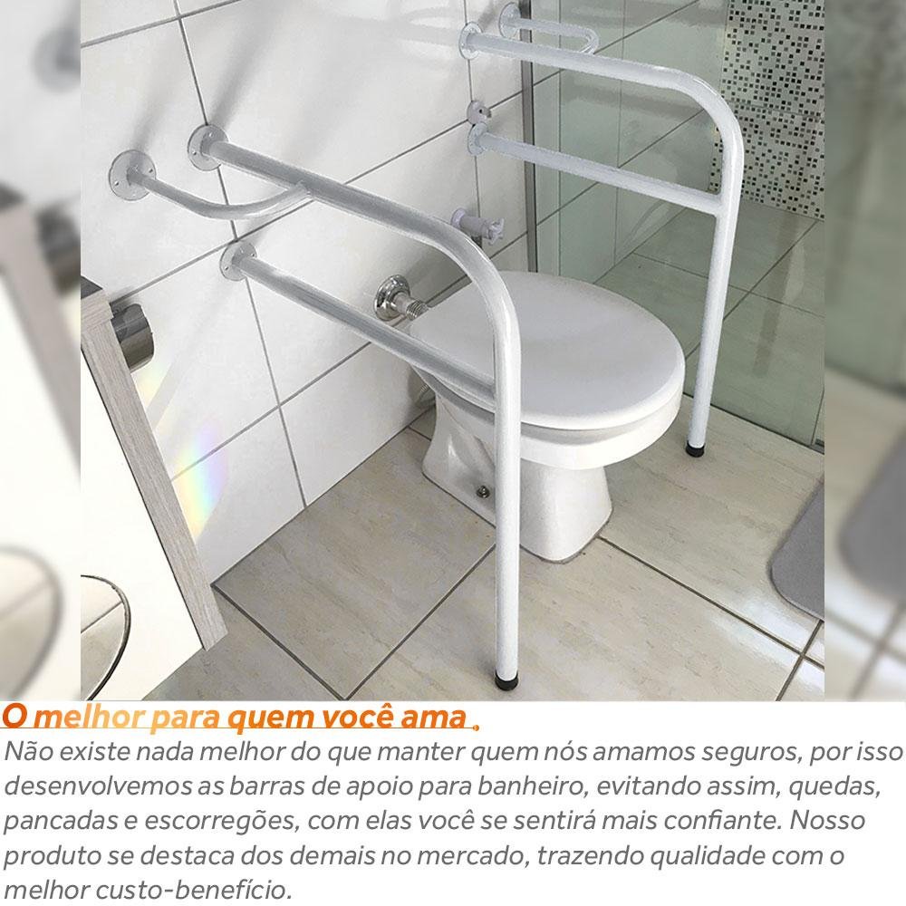 Conjunto Barras de Apoio Idosos para Banheiro em Aço 77cm Branco - 2