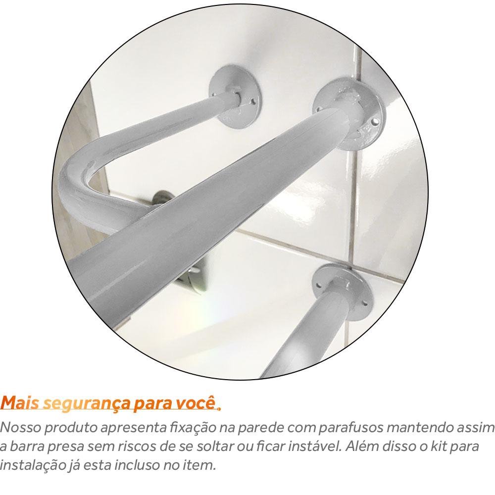 Conjunto Barras de Apoio Idosos para Banheiro em Aço 77cm Branco - 3