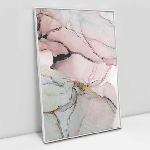 Quadro Decorativo em Canvas Abstrato Mármore Lux TaColado Moldura Flutuante 4,5cm Branca 90 x 60cm